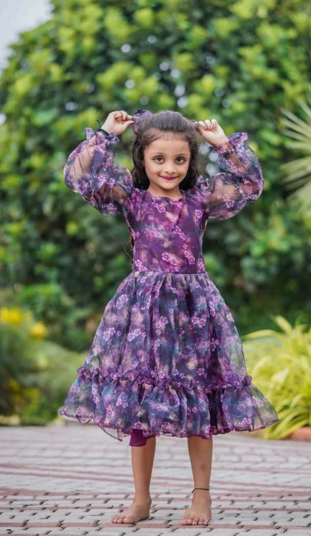 Organz Purple Color Embroidered Work Readymade Kids Girl Gown -6217168051