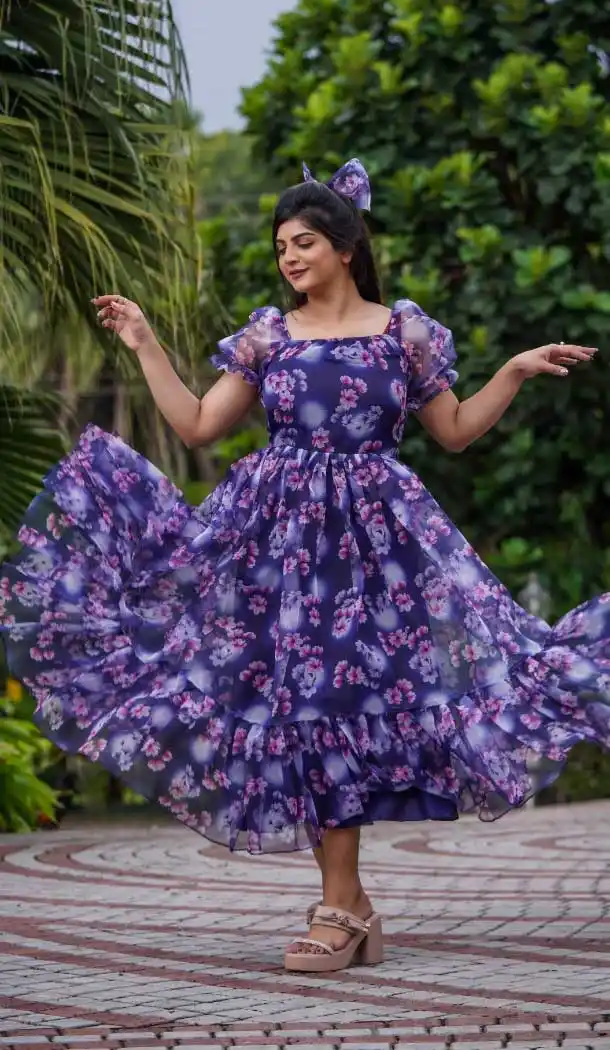Purple Color Organz Digital Print Work Readymade Gown Dresses -6218168054