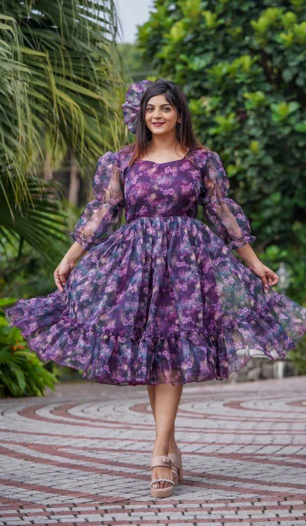 Ethnic Purple Color Fox Georgette Digital Print Work Readymade Gown Dresses -6218168057