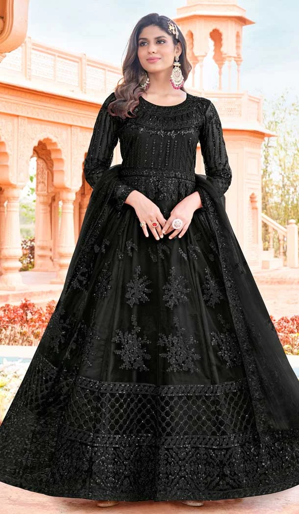 Black Color Net Embroidery Work Pakistani Style Anarkali Salwar Kameez -6235168153