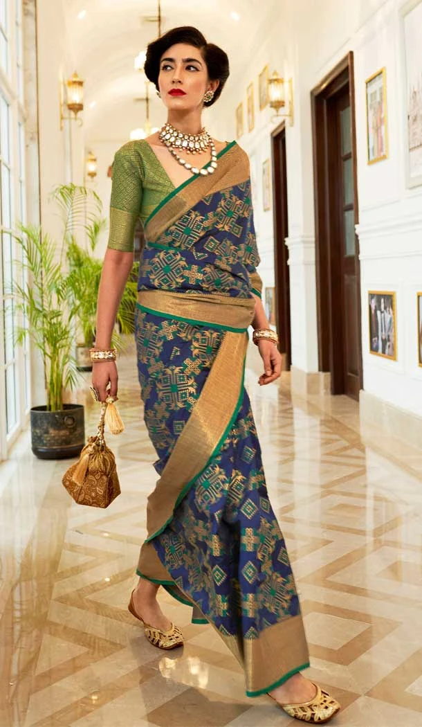 Styled Blue Color Patola Silk Jacquard Work Casual Party Wear Saree Blouse -6246168225