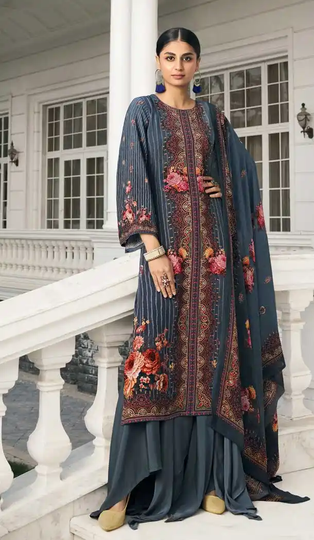 Teal Blue Color Crepe Silk Thread Embroidery Work Pakistani Style Palazzo Salwar Suit -6249168232