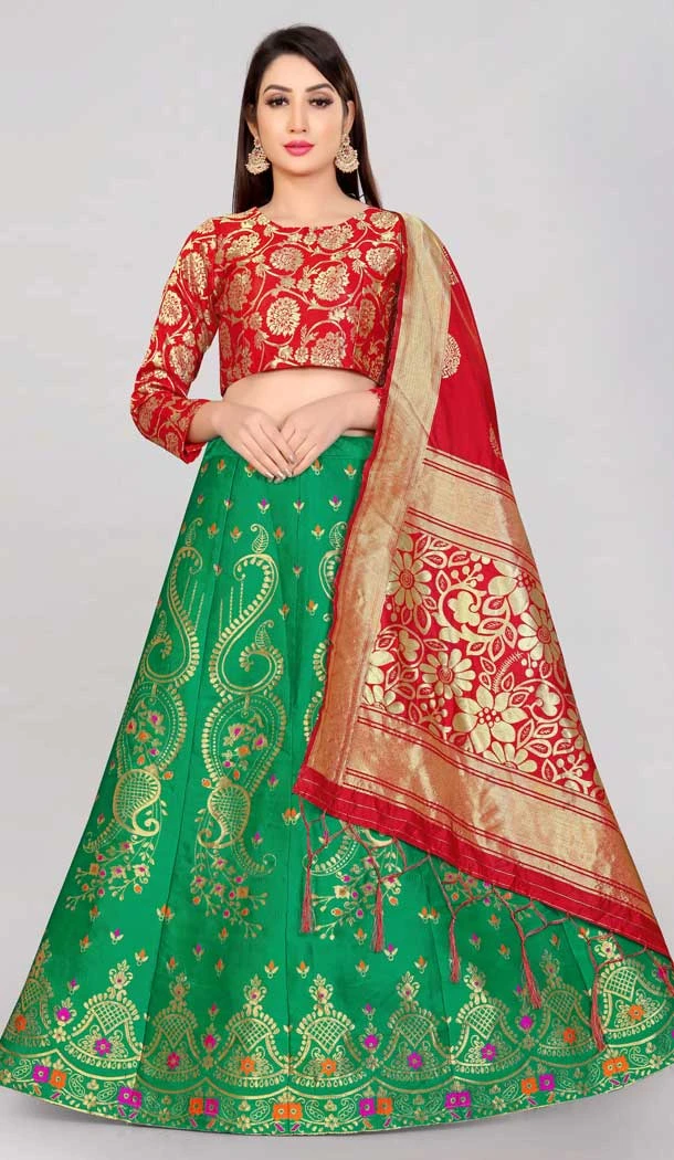 Banarasi Silk Green Color Jacquard Work Traditional Party Wear Lehenga Choli -6334168803