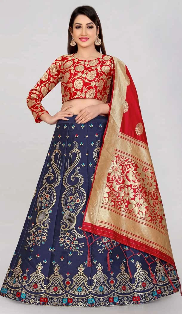Banarasi Silk Navy Blue Color Jacquard Work Traditional Party Wear Lehenga Choli -6334168804