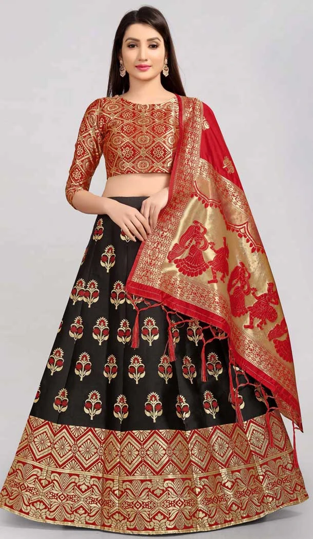 Traditional Banarasi Silk Jacquard Work Black Color Party Wear Lehenga Choli -6335168810