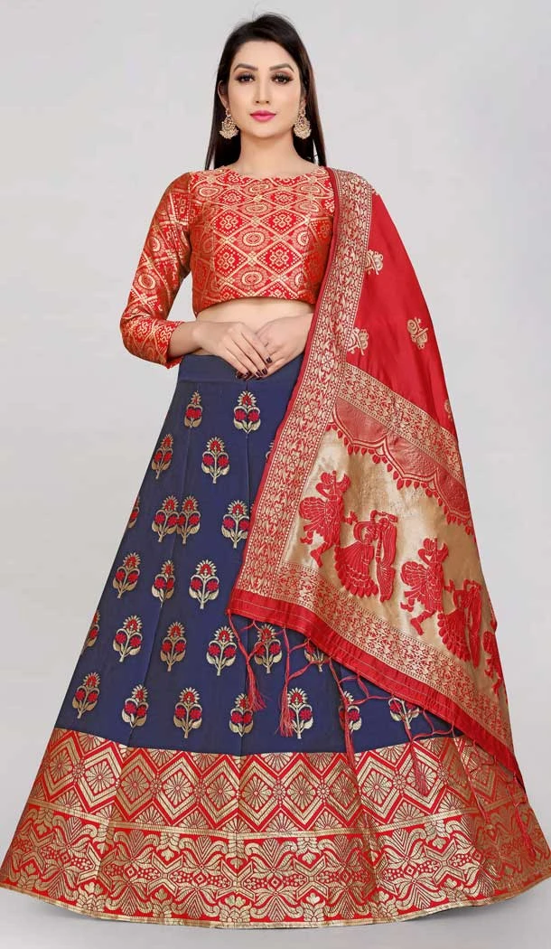 Traditional Banarasi Silk Jacquard Work Navy Blue Color Party Wear Lehenga Choli -6335168811