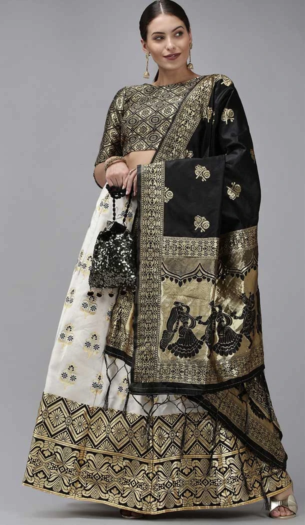 Traditional Banarasi Silk Jacquard Work White Color Party Wear Lehenga Choli -6335168812