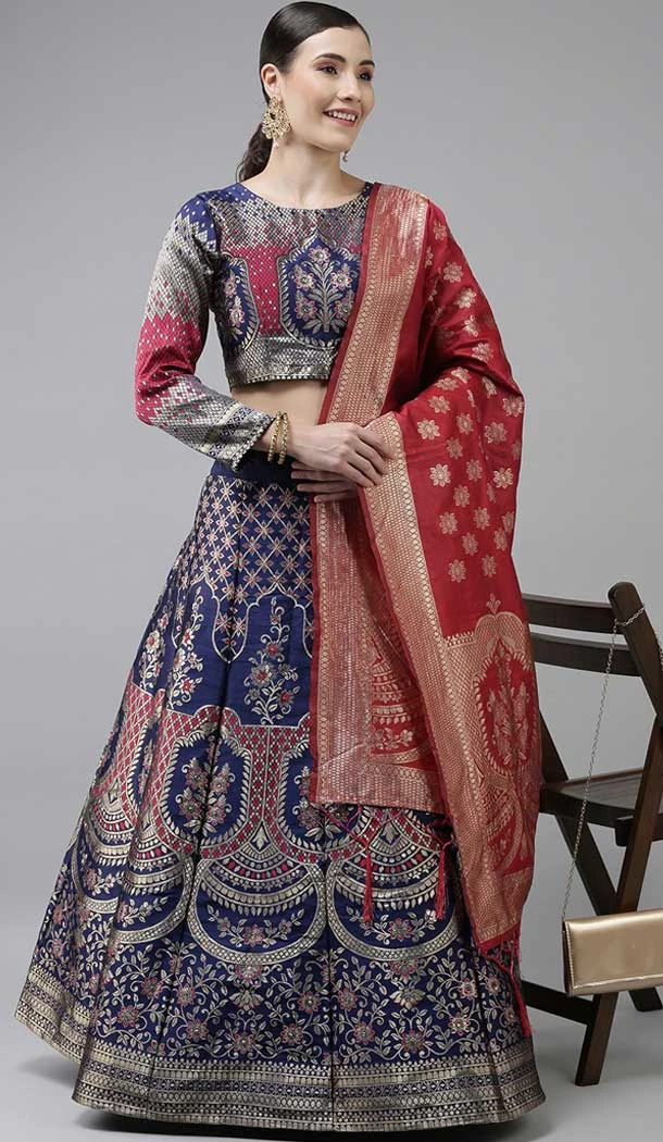 Banarasi Silk Jacquard Work Navy Blue Color Traditional Wear Lehenga Choli -6336168816