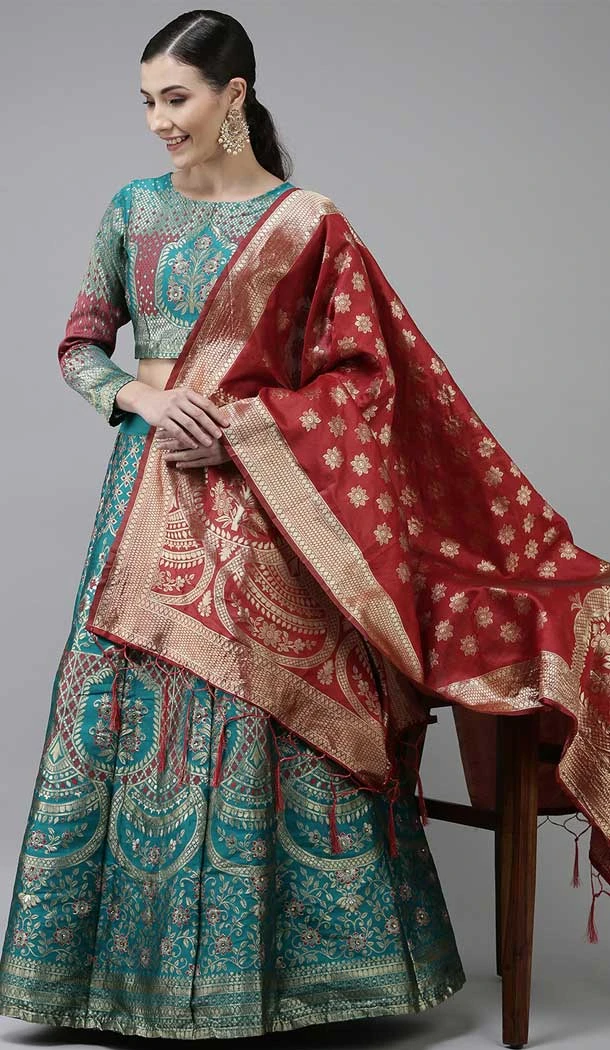 Banarasi Silk Jacquard Work Rama Blue Color Traditional Wear Lehenga Choli -6336168817