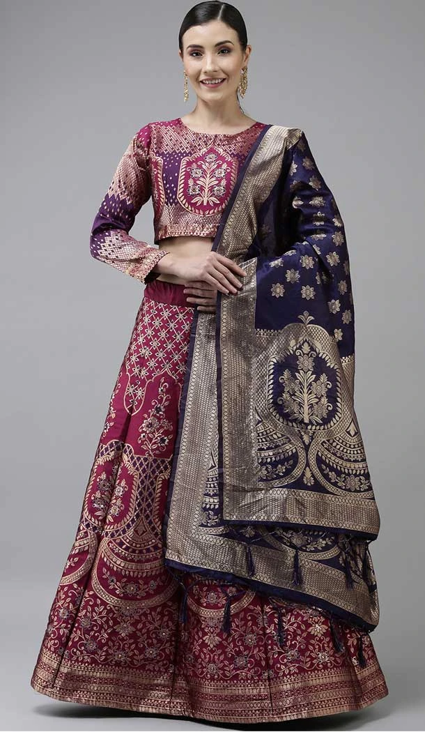 Banarasi Silk Jacquard Work Burgundy Color Traditional Wear Lehenga Choli -6336168819