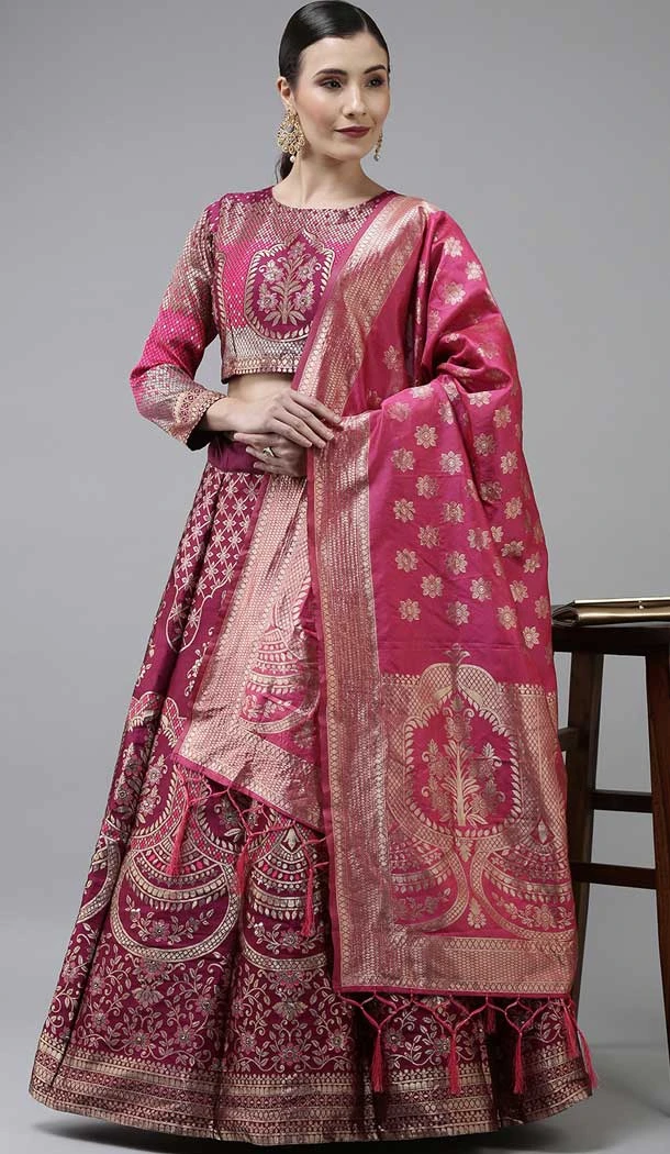 Gorgeous Banarasi Silk Jacquard Work Pink Color Traditional Wear Lehenga Choli -6336168820