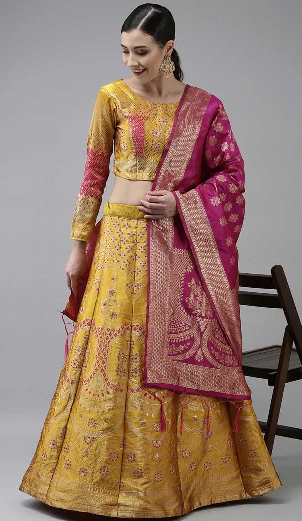 Gorgeous Banarasi Silk Jacquard Work Yellow Color Traditional Wear Lehenga Choli -6336168821