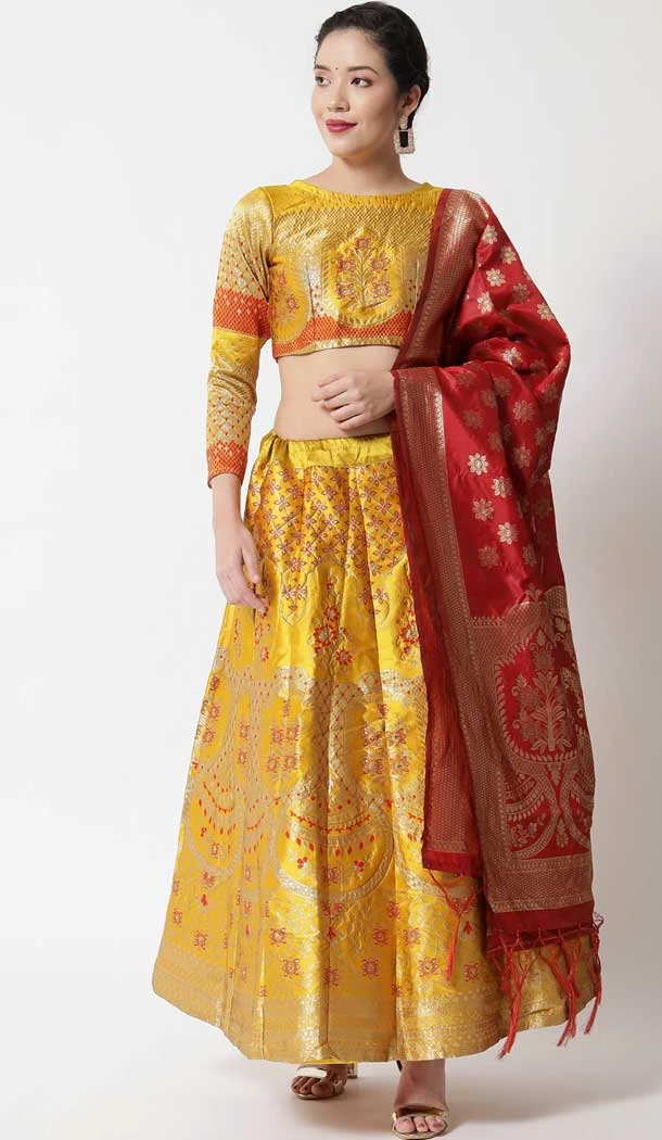 Fancy Banarasi Silk Jacquard Work Yellow Color Traditional Wear Lehenga Choli -6336168822
