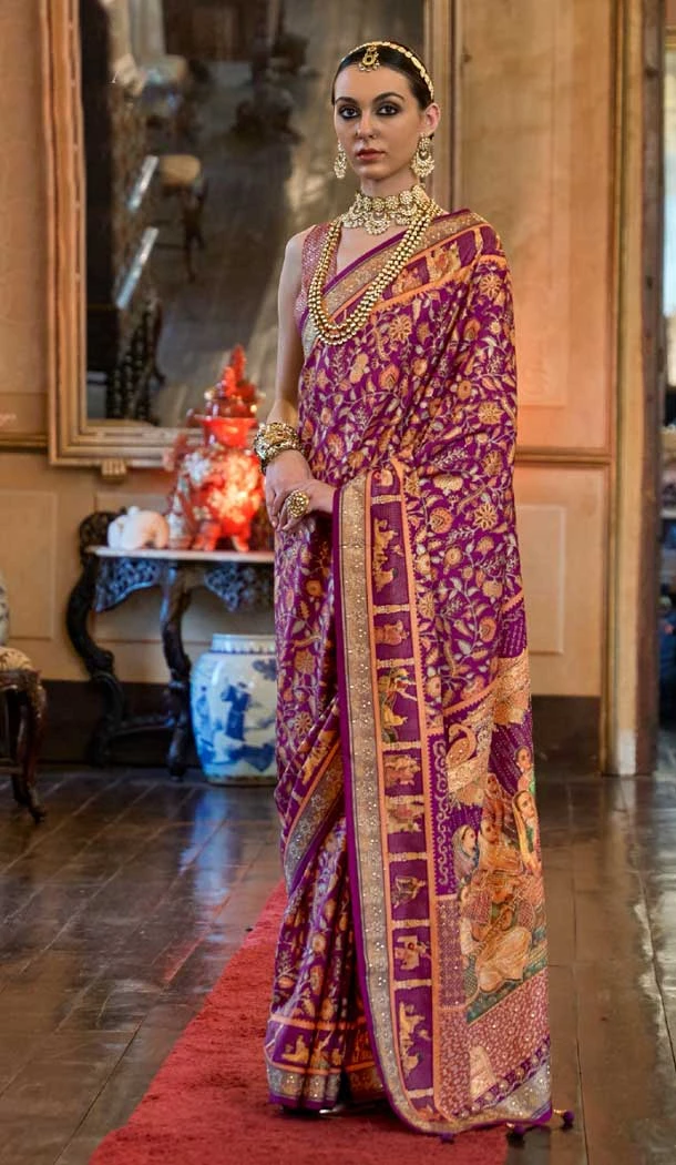 Light Purple Color Pure Patola Heavy Sparkal Work Designer Plus Size Saree -6340168843