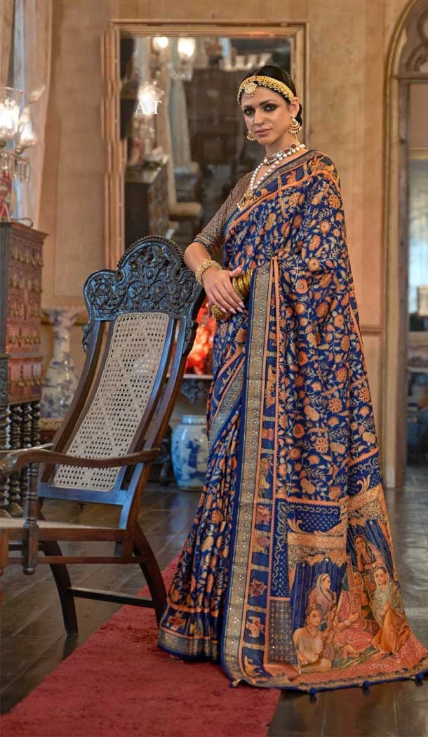 Blue Color Pure Patola Heavy Sparkal Work Designer Plus Size Saree -6340168844