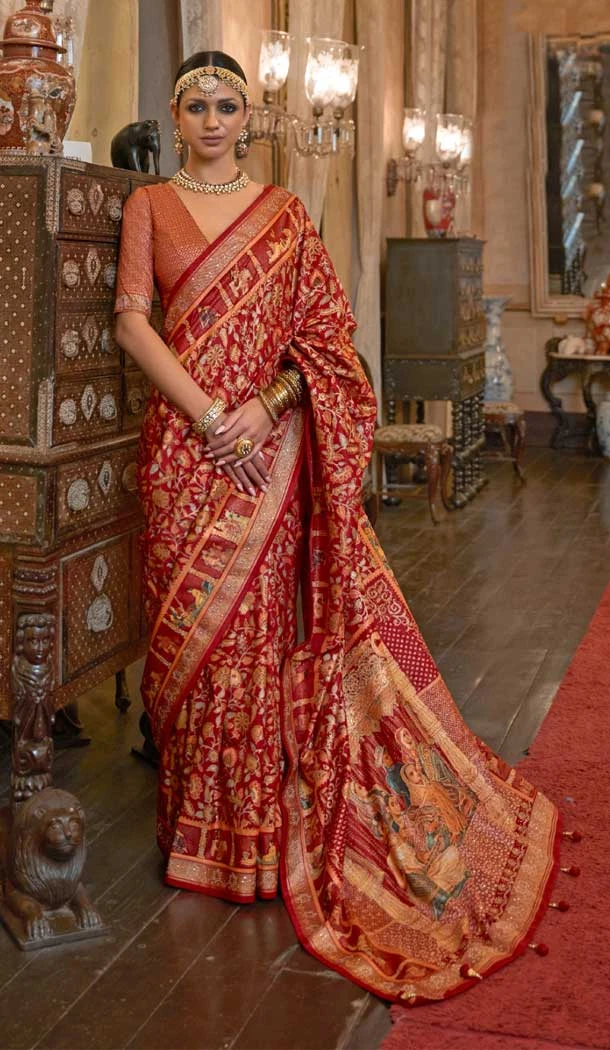 Red Color Pure Patola Heavy Sparkal Work Designer Plus Size Saree -6340168845