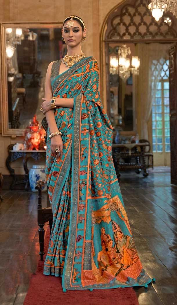 Rama Blue Color Pure Patola Heavy Sparkal Work Designer Plus Size Saree -6340168851