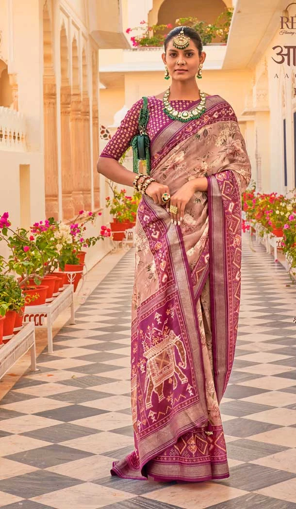 Purple Color Silk Chiffon Heavy Patola Print Work Designer Plus Size Saree -6341168855