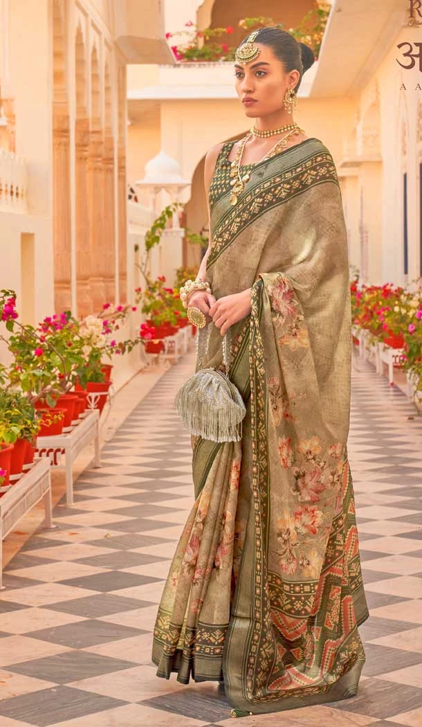 Mehendi Green Color Silk Chiffon Heavy Patola Print Work Designer Plus Size Saree -6341168856