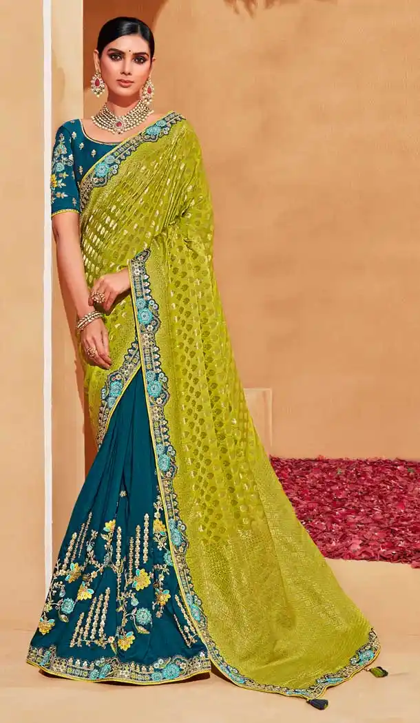 Banarasi Silk Mehendi Green Color Jacquard Work Designer Wedding Wear Saree Blouse -6362169077