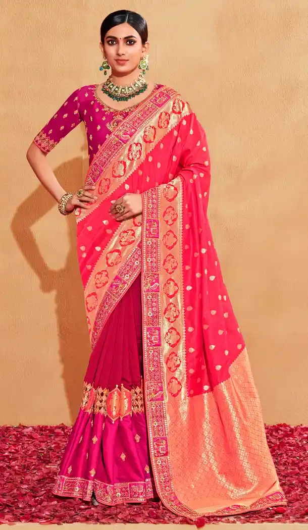 Banarasi Silk Pink Color Jacquard Work Designer Wedding Wear Saree Blouse -6362169078