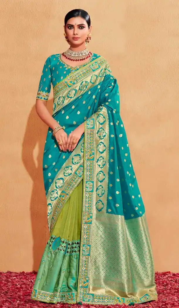 Banarasi Silk Rama Blue Color Jacquard Work Designer Wedding Wear Saree Blouse -6362169079