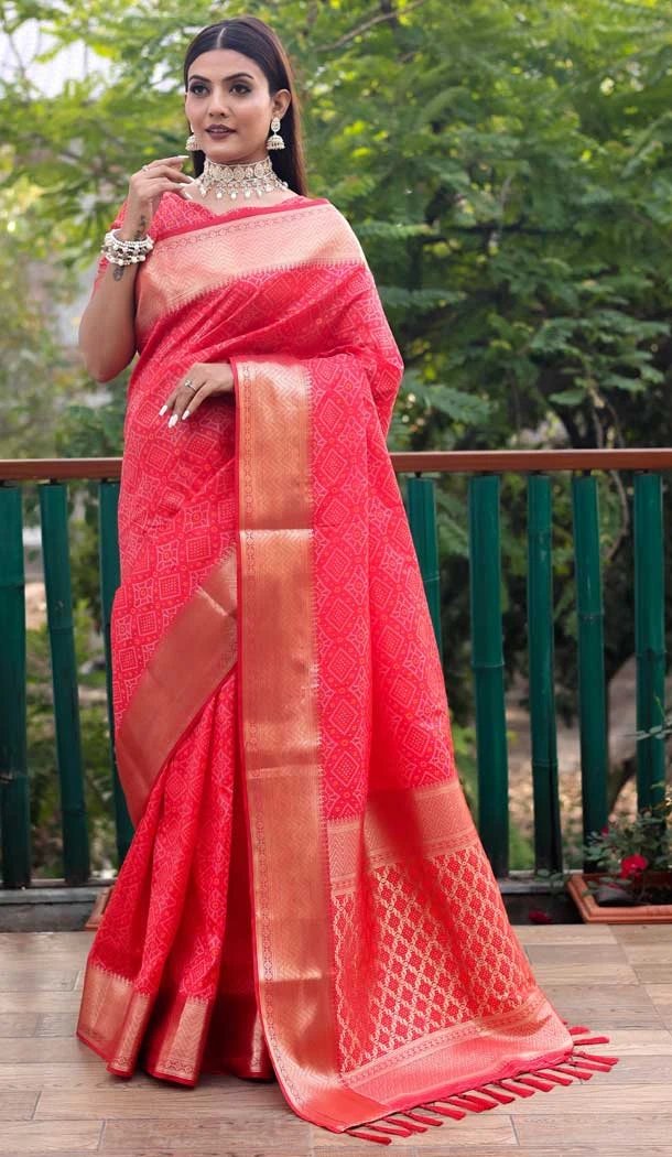 Bandhej Patola Silk Red Color Weaving Work Traditional Party Wear Saree -6369169130