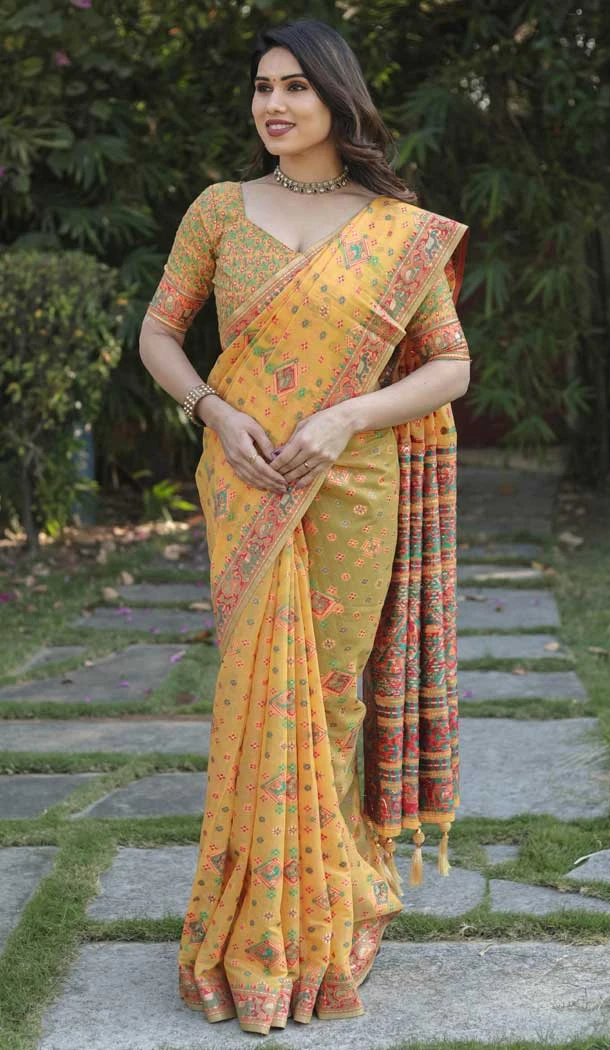 Multi Color Pashmina Soft Cotton Patola Print Work Designer Women Saree -6373169152