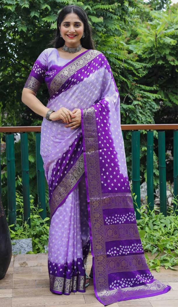 Purple Color Pure Bandhej Silk Patola Print Traditional Wear Bandhani Saree -6374169156