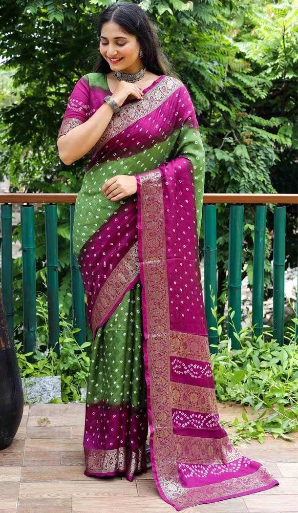 Rani Pink Color Pure Bandhej Silk Patola Print Traditional Wear Bandhani Saree -6374169159