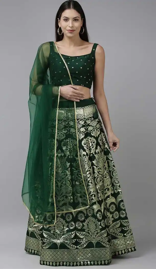 Green Color Banarasi Silk Jacquard Work Traditional Party Wear Lehenga Choli -6378169222