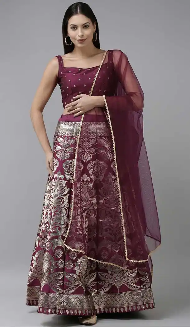 Wine Color Banarasi Silk Jacquard Work Traditional Party Wear Lehenga Choli -6378169224