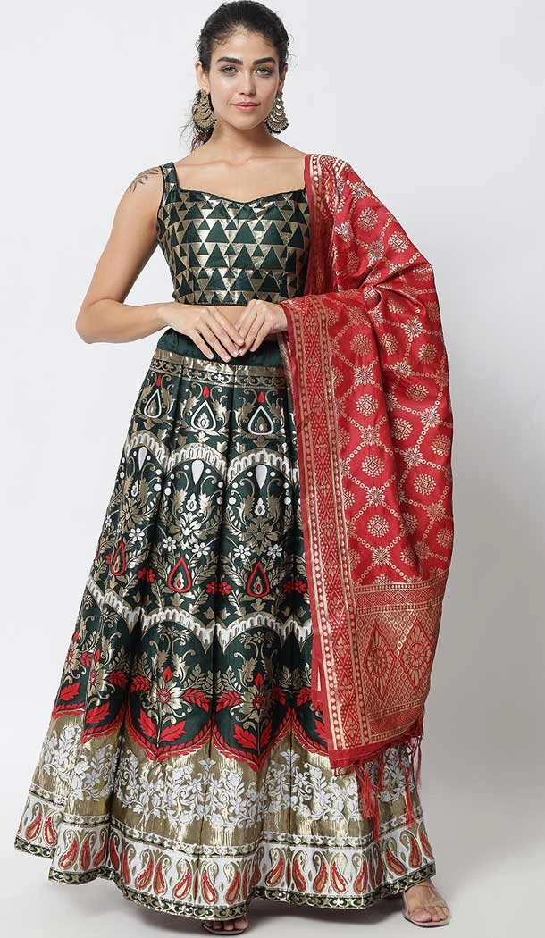 Banarasi Silk Green Color Jacquard Work Traditional Party Wear Lehenga Choli -6379169225