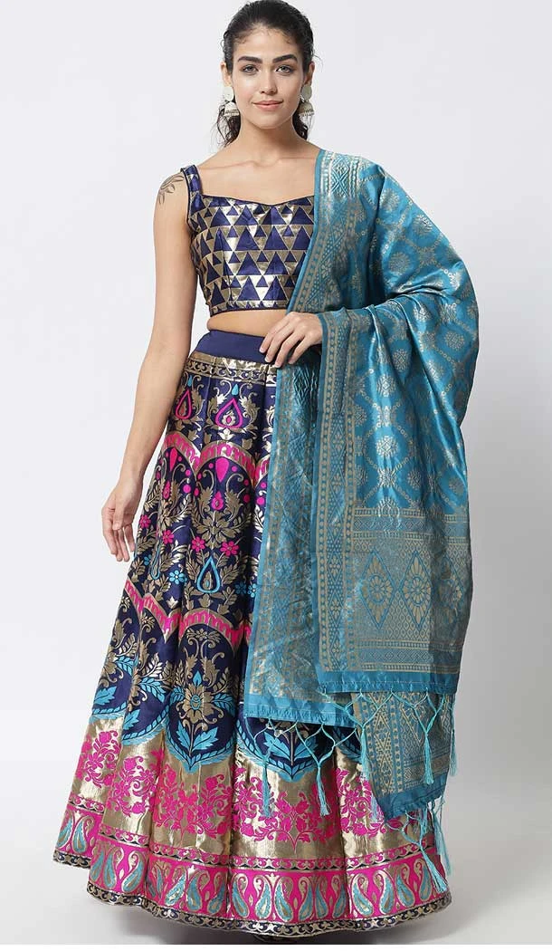 Banarasi Silk Navy Blue Color Jacquard Work Traditional Party Wear Lehenga Choli -6379169226