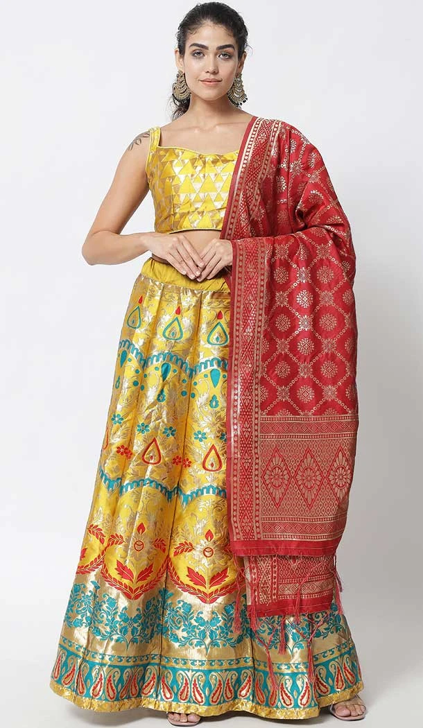 Banarasi Silk Yellow Color Jacquard Work Traditional Party Wear Lehenga Choli -6379169228