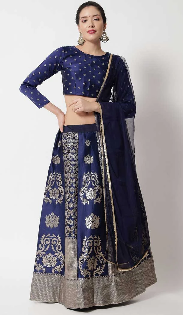 Banarasi Silk Jacquard Work Navy Blue Color Traditional Wear Lehenga Choli -6380169229
