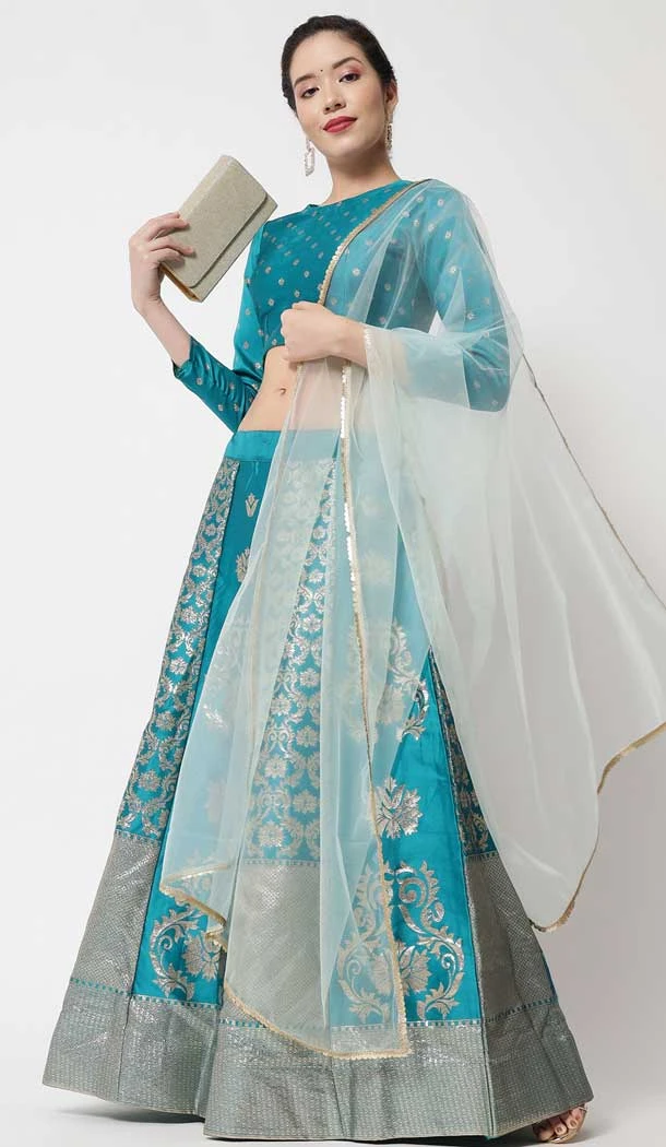 Banarasi Silk Jacquard Work Rama Blue Color Traditional Wear Lehenga Choli -6380169231