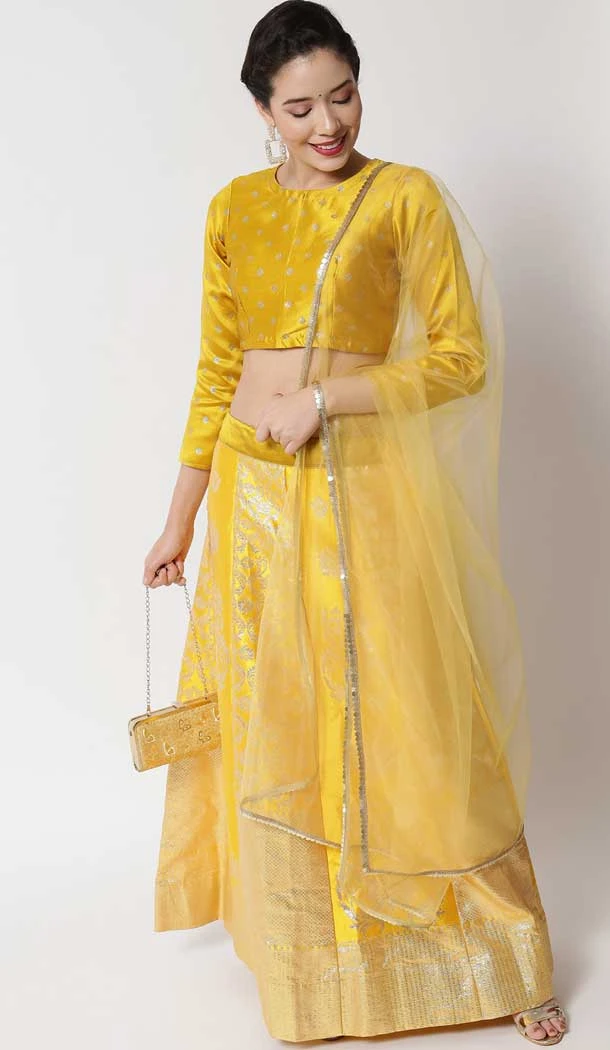 Exquisite Banarasi Silk Jacquard Work Yellow Color Traditional Wear Lehenga Choli -6380169234