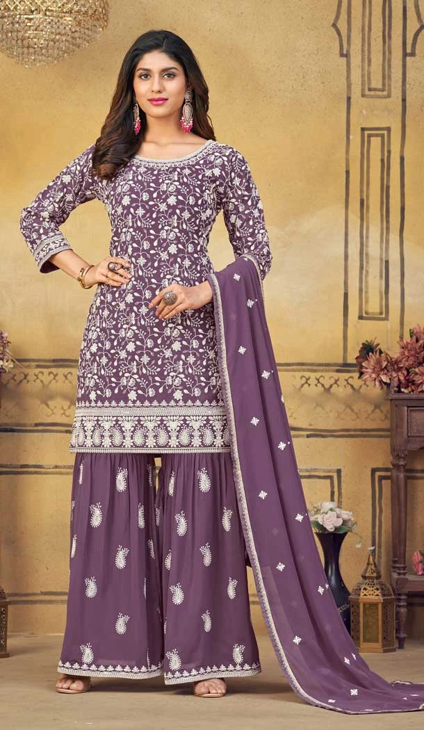 Purple Color Georgette Embroidery Work Trendy Palazzo Salwar Suits -6383169245