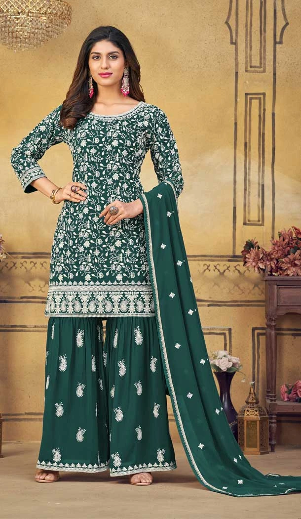 Ravishing Green Color Georgette Embroidery Work Trendy Palazzo Salwar Suits -6383169246