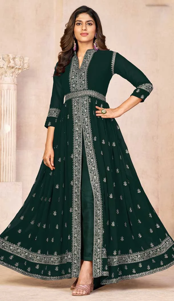 Green Color Georgette Embroidery Work Pakistani Anarkali Suits For Women -6384169251