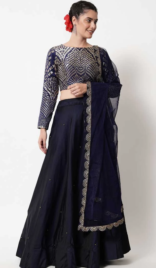 Navy Blue Color Satin Silk Stone Work Women Party Wear Plus Size Lehenga Choli -6388169277