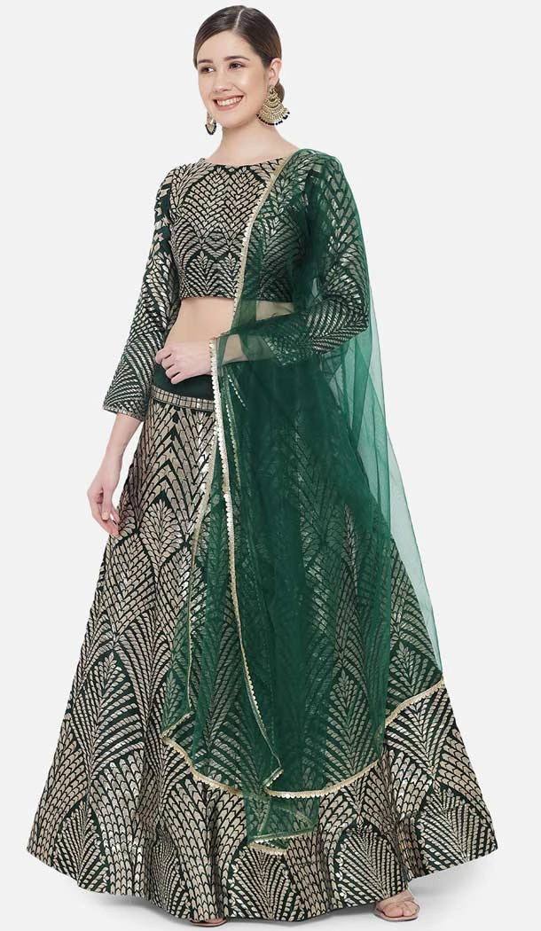 Banarasi Silk Green Color Jacquard Work Party Wear Plus Size Lehenga Choli -6389169279