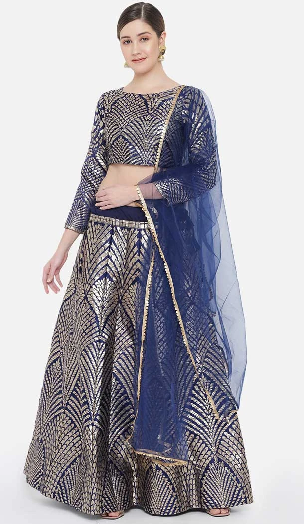 Gorgeous Banarasi Silk Blue Color Jacquard Work Party Wear Plus Size Lehenga Choli -6389169280