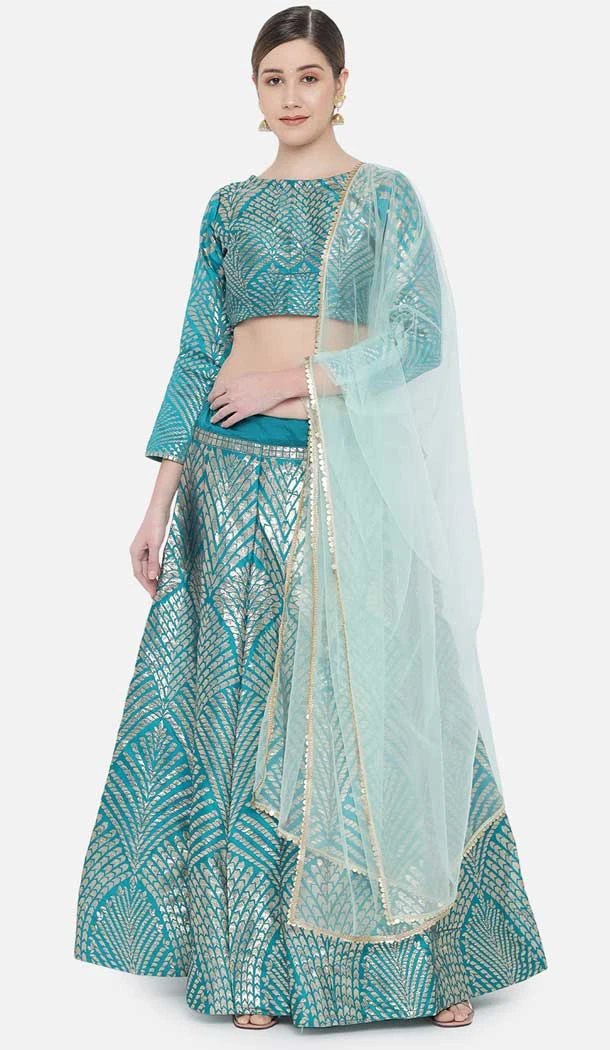 Attractive Banarasi Silk Blue Color Jacquard Work Party Wear Plus Size Lehenga Choli -6389169282