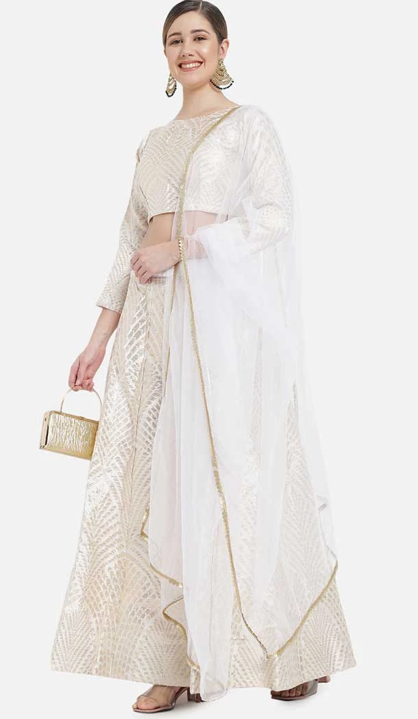 Enigmatic Banarasi Silk White Color Jacquard Work Party Wear Plus Size Lehenga Choli -6389169283