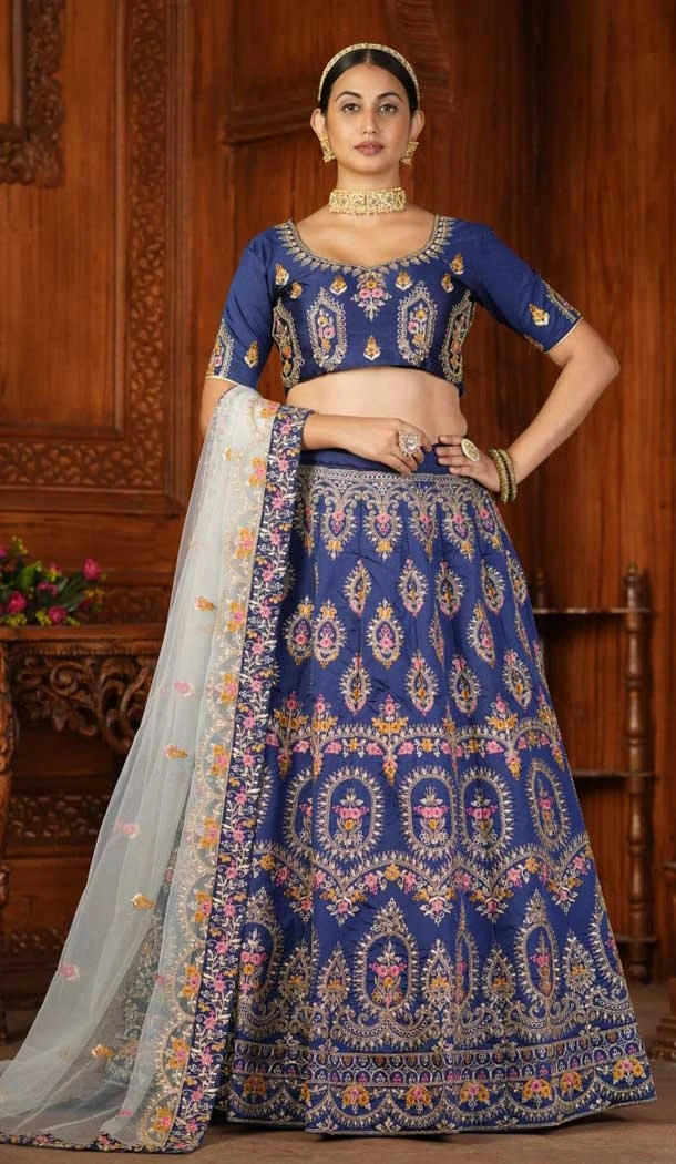 Taffeta Silk Embroidery Work Blue Color Party Wear Plus Size Lehenga Choli -6391169291