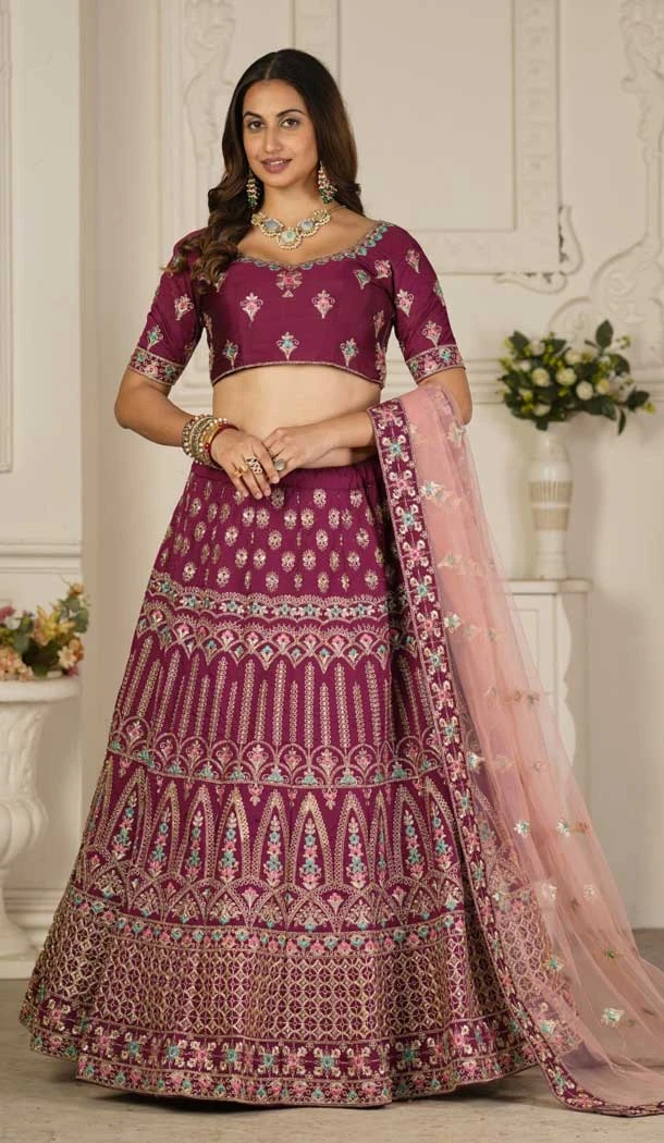 Taffeta Silk Embroidery Work Ruby Pink Color Party Wear Plus Size Lehenga Choli -6391169292