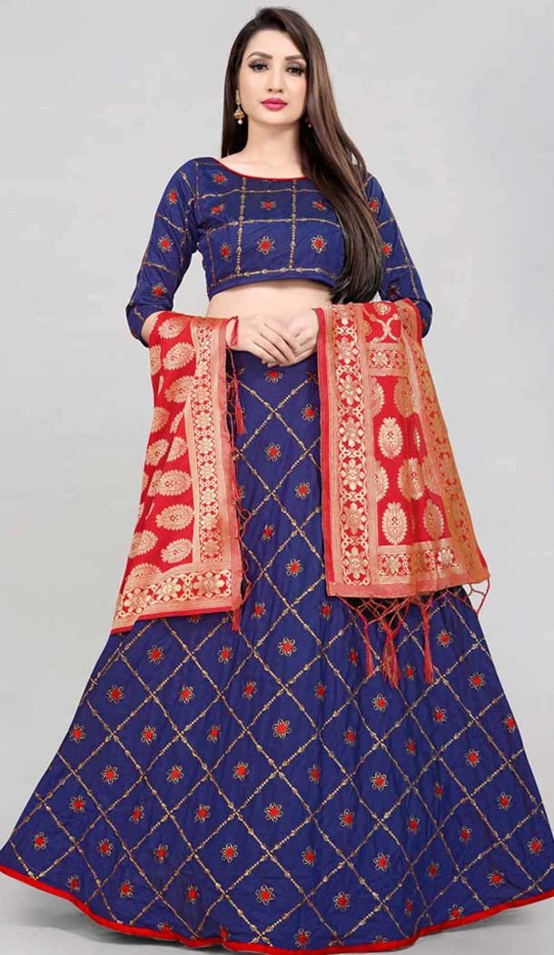 Navy Blue Color Taffeta Silk Jacquard Work Women Ethnic Wear Lehenga Choli -6392169298