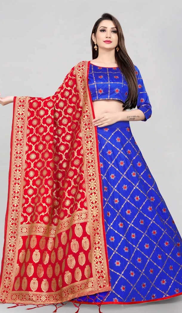 Royal Blue Color Taffeta Silk Jacquard Work Women Ethnic Wear Lehenga Choli -6392169299